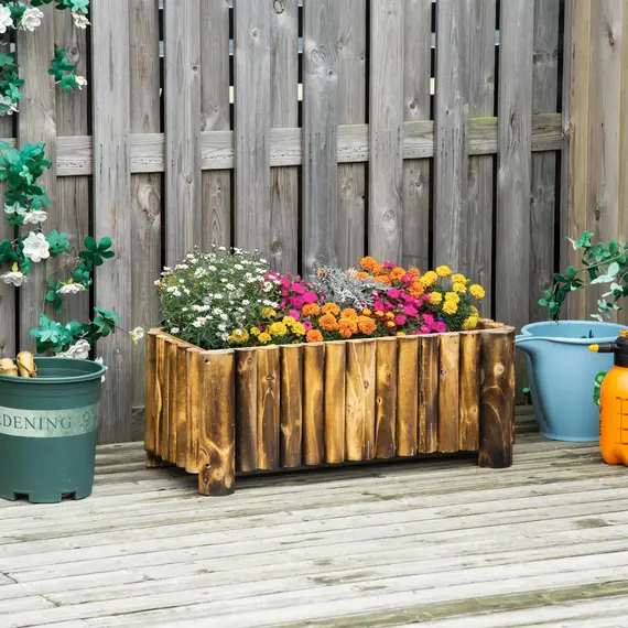 Buy 52L Raised Flower Bed Wooden Rectangular Planter Container Box Herb Pot Flower Pot 78L x 35W x 30H (cm), 2 image