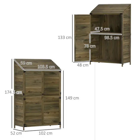 Buy 59 x 103.5 cm Two-Tier Wooden Garden Shed - Green, 3 image