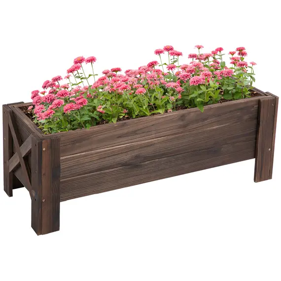 Buy 58L Garden Raised Bed Planter Grow Containers for Outdoor Patio Plant Flower Vegetable Pot Fir Wood, 100 x 36.5 x 36 cm, Carbonized Colour