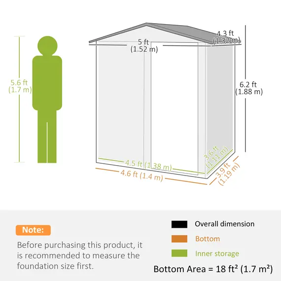 Buy 5ft x 4.3ft Outdoor Garden Storage Shed - Grey Wood Effect, 3 image