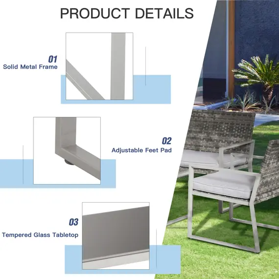 Buy 4PC Rattan Garden Furniture Set 2 Single Sofa Arm Chairs 1 Bench with Cushions & Coffee Table Patio Backyard Wicker Weave, 7 image