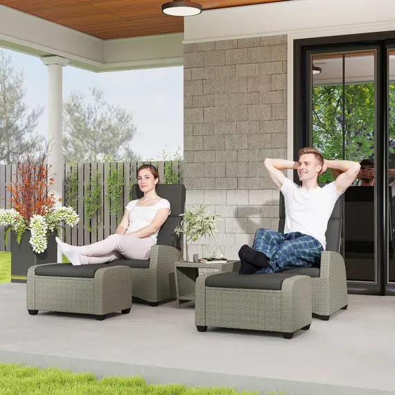 Buy 5-Piece Rattan Garden Furniture Set with Cushions - Charcoal Grey, 2 image