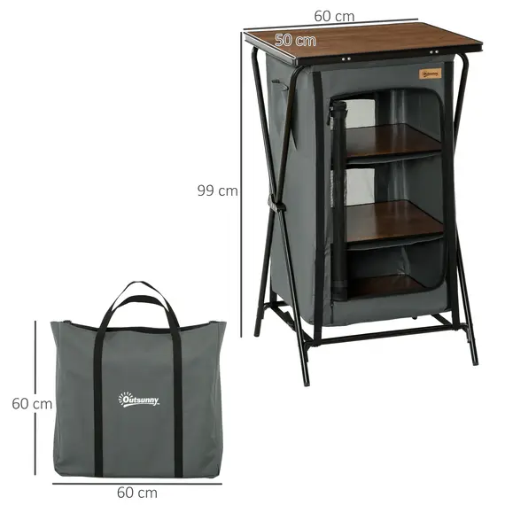 Buy Camping Cupboard, Aluminium Foldable Camping Kitchen Station Cook Table with Storage Shelves and Carrying Bag for BBQ Party Picnic Backyard, 3 image