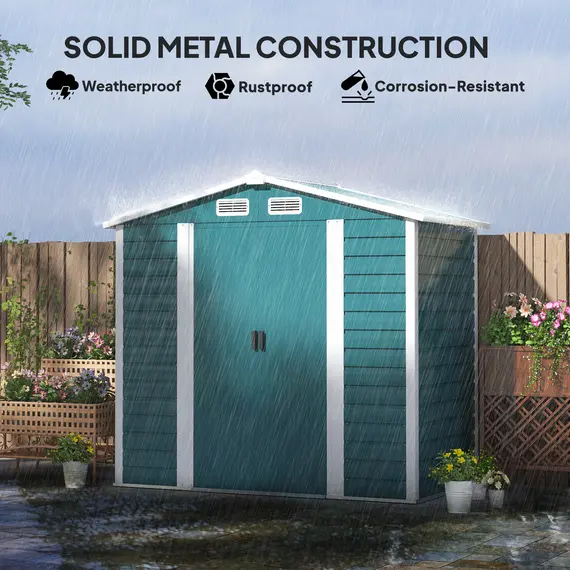 Buy 7 x 4ft Garden Shed, Easy to Assemble, Upgraded Galvanised Steel Frame with Foundation Kit, Double Doors with Lock, Outdoor Metal Shed with Vents and Gloves, Garden Storage Shed, Green, 6 image