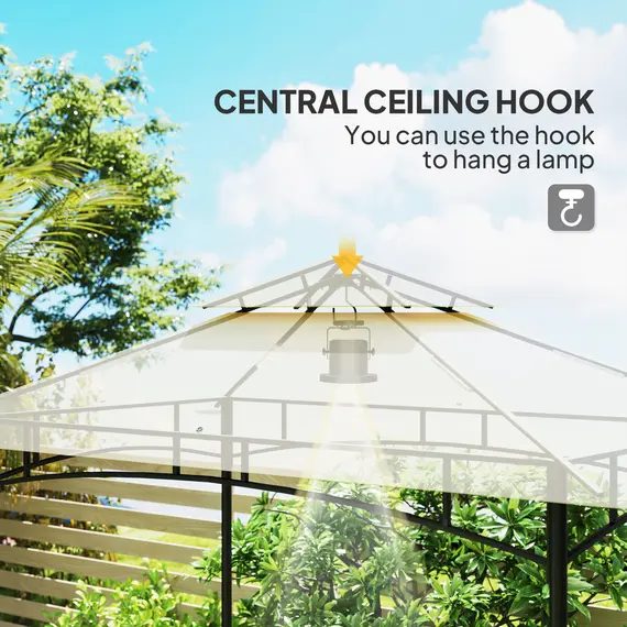 Buy 8' x 5' Grill Gazebo, Double Tiered BBQ Gazebo Shelter Canopy with LED Lights, 2 Side Shelves, Hooks, Beige, 6 image