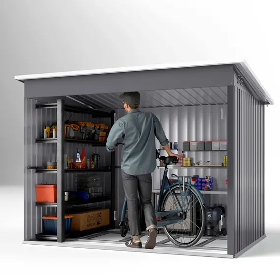 Buy 8.5 x 6ft Storage Shed Galvanised Steel Garden Shed, Metal Shed with Foundation Kit, Window, Lockable Wide Doors and Air Vents for Outdoor Patio, Dark Grey, 8 image