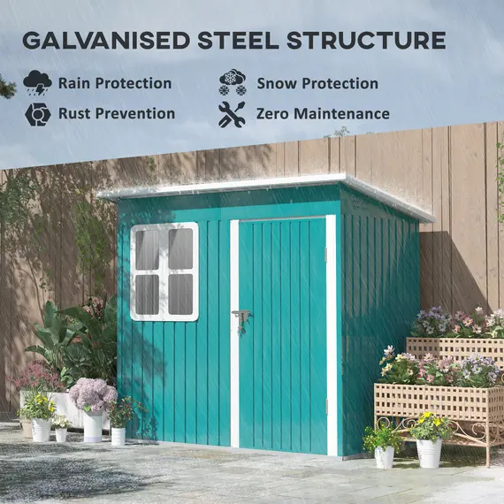 Buy 7 x 4ft Galvanised Steel Garden Shed, with Lock and Gloves - Green, 4 image