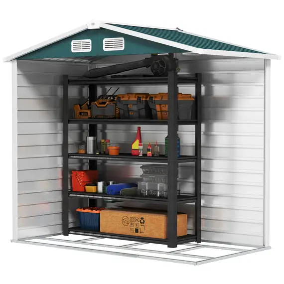 Buy 7 x 4ft Garden Shed, Easy to Assemble, Upgraded Galvanised Steel Frame with Foundation Kit, Double Doors with Lock, Outdoor Metal Shed with Vents and Gloves, Garden Storage Shed, Green, 8 image
