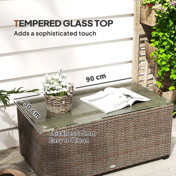 Buy 90 x 50cm Glass-Top Rattan Side Table - Brown, 5 image