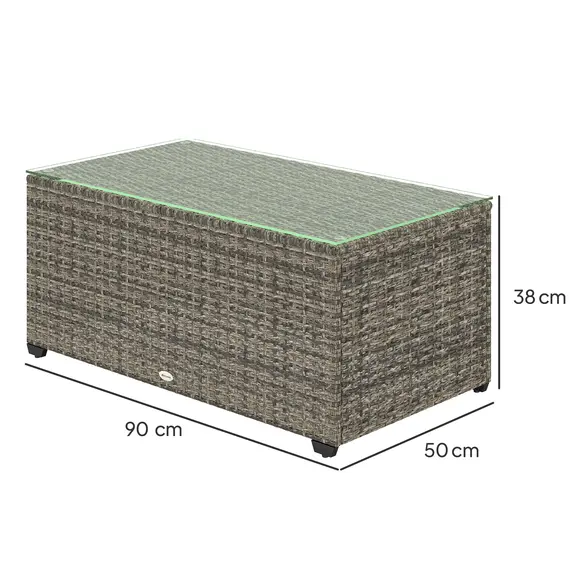 Buy 90 x 50cm Glass-Top Rattan Side Table - Dark Grey, 3 image