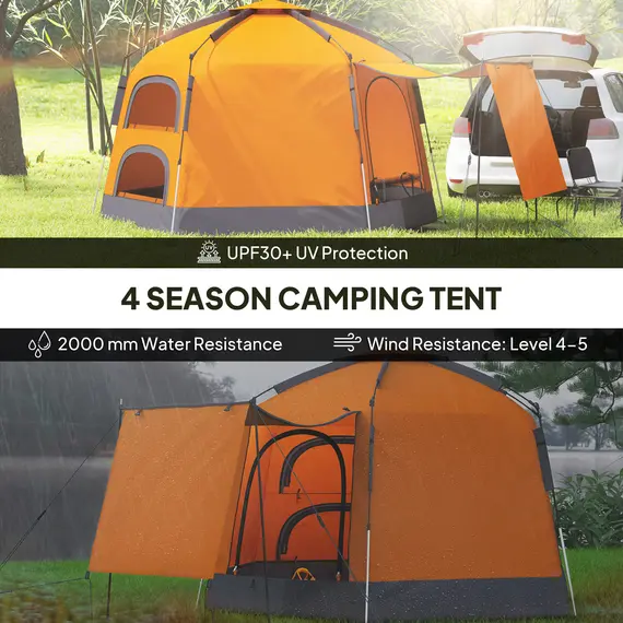 Buy Automatic Pop Up Camping Tent, Instant Setup 2-4 Man Tent with Mesh Windows, Waterproof & UV30+, Portable with Carry Bag for Fishing, Hiking, Backpacking, Orange, 5 image