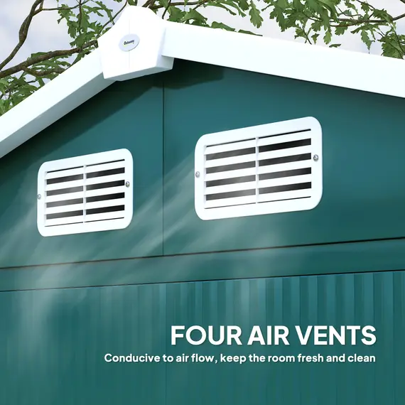 Buy 7 x 4ft Garden Shed, Easy to Assemble, Upgraded Galvanised Steel Frame with Foundation Kit, Double Doors with Lock, Outdoor Metal Shed with Vents and Gloves, Garden Storage Shed, Green, 4 image