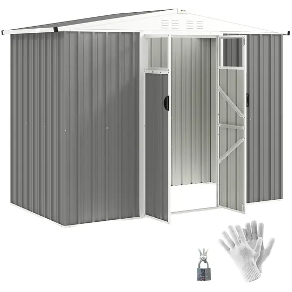 Buy 8 x 4 ft Metal Garden Shed, Garden Storage Shed with Window, 4 Vents and Lockable Door, Waterproof Galvanised Steel Tool Storage Shed, Light Grey