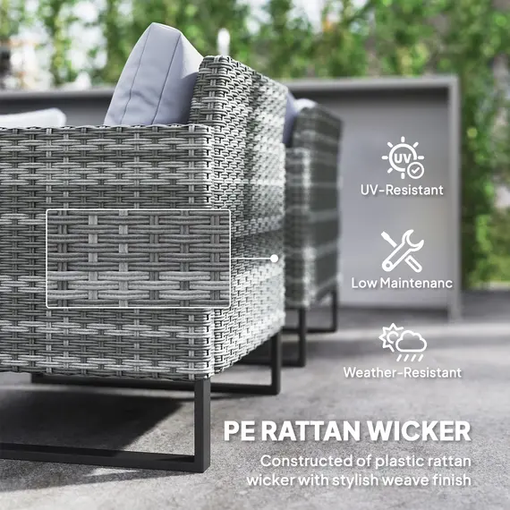 Buy 9 Piece Rattan Garden Furniture Set, 8 Seater Garden Corner Sofa with Cushions and Glass Top Table, Sectional Outdoor Furniture Conservatory Set for Patio, Light Grey, 5 image