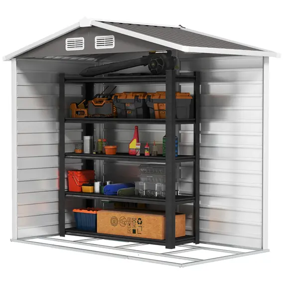 Buy 7 x 4ft Garden Shed, Easy to Assemble, Upgraded Galvanised Steel Frame with Foundation Kit, Double Doors with Lock, Outdoor Metal Shed with Vents and Gloves, Garden Storage Shed, Light Grey, 8 image