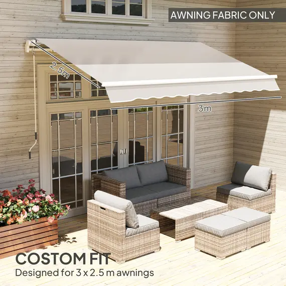 Buy Awning Replacement Canopy, Water Resistant UPF 50+ Sun Shade Cover for 3 x 2.5 m Garden Awning (Fabric Only), Cream White, 4 image