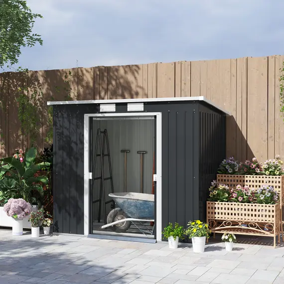 Buy Galvanised Steel Garden Shed, with Foundation Kit 7 x 4ft - Dark Grey, 2 image
