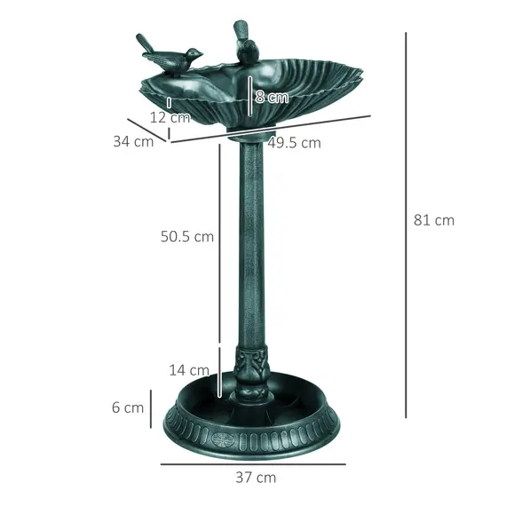 Buy 81cm Tall Bird Bath with 2 Decorative Birds, Vintage Style Birdbath with Flower Planter Base, Bird Bath Bowl for Garden, Green, 3 image