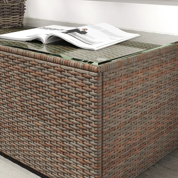 Buy 90 x 50cm Glass-Top Rattan Side Table - Brown, 9 image