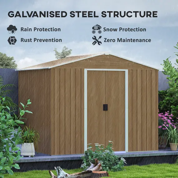 Buy 8 x 6ft Galvanised Steel Shed, with Double Door - Brown, 4 image