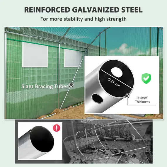 Buy 9.8 x 6.6ft Walk-In Polytunnel Greenhouse - Green, 7 image