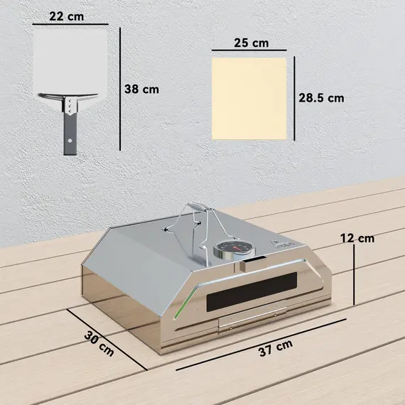 Buy 8 in Portable Stainless Steel BBQ Grill Top Pizza Oven with Built-in Thermometer and Viewing Window for Gas and Charcoal BBQ Grills, Includes Carry Handles, Pizza Stone and Peel, Silver Tone, 3 image