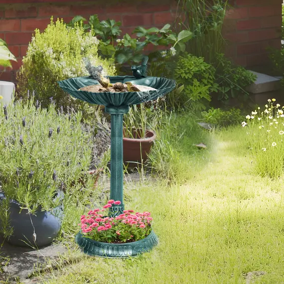 Buy 81cm Tall Bird Bath with 2 Decorative Birds, Vintage Style Birdbath with Flower Planter Base, Bird Bath Bowl for Garden, Green, 2 image