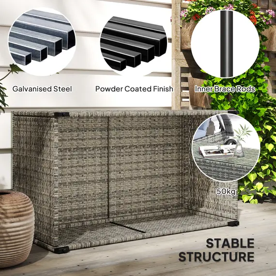 Buy 90 x 50cm Glass-Top Rattan Side Table - Dark Grey, 6 image