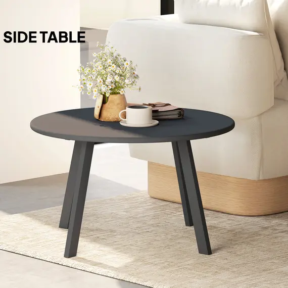 Buy 70cm Round Coffee Table, Outdoor Garden Table with Non-Slip Foot Pads and Metal Frame for Garden, Terrace, Balcony, Living Room, Black, 7 image