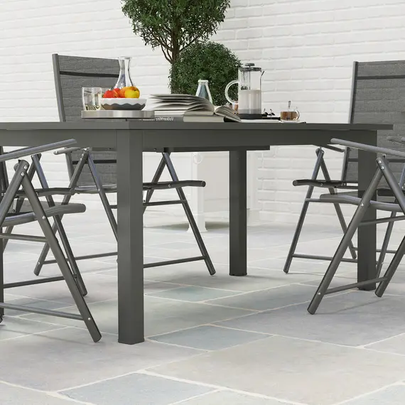 Buy Aluminium Extending Garden Table with Slatted Top for 6-8 Person, 160/220 x 90 x 73 cm, Grey, 8 image