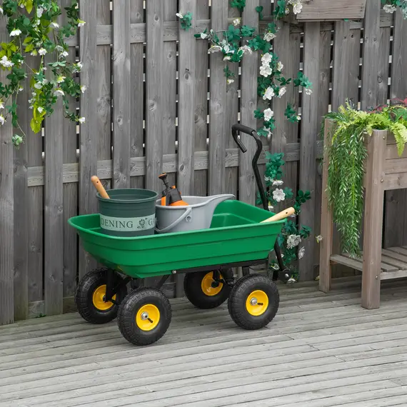 Buy 75 Litre Large Garden Cart, Tipping Wheelbarrows Heavy Duty Garden Dump Trolley 200kg Capacity for Festivals, Tools, Plants, Logs - Green, 2 image
