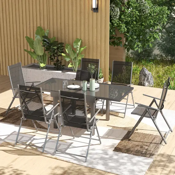 Buy 7 Piece Outdoor Dining Set with Extendable Table and 6 Folding Chairs for Patio, Balcony, Deck, Grey, 2 image