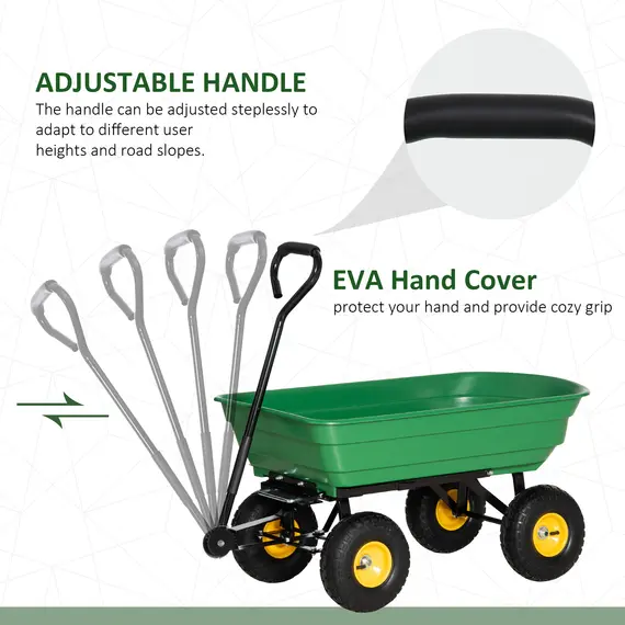 Buy 75 Litre Large Garden Cart, Tipping Wheelbarrows Heavy Duty Garden Dump Trolley 200kg Capacity for Festivals, Tools, Plants, Logs - Green, 6 image