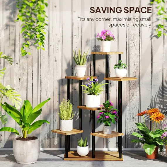 Buy 7 Tier Plant Stand Indoor Outdoor, Tiered Corner Steel Wood Plant Shelf for Multiple Plants, Tall Flower Stand Display Rack for Garden Patio Balcony Living Room, Carbonised Finish, 6 image