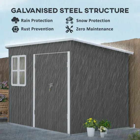 Buy 8.5 x 6ft Storage Shed Galvanised Steel Garden Shed, Metal Shed with Foundation Kit, Window, Lockable Wide Doors and Air Vents for Outdoor Patio, Dark Grey, 3 image