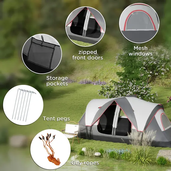 Buy Camping Tent for 6-8 Man with 2000mm Waterproof Rainfly and Carry Bag for Fishing Hiking Festival, Grey, 8 image