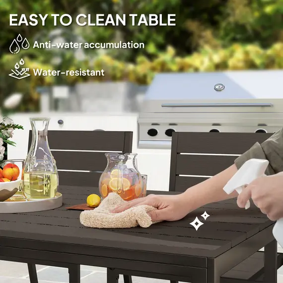 Buy 7 Piece Garden Furniture Set, 160 x 80 cm Rectangle Table and 6 Stackable Chairs Set, Outdoor Dining Set for Balcony, Deck, Dark Brown, 7 image