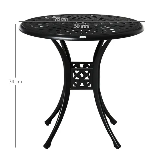 Buy 78 cm Round Garden Dining Table with Parasol Hole Antique Cast Aluminium Outdoor Table Only, Black, 3 image