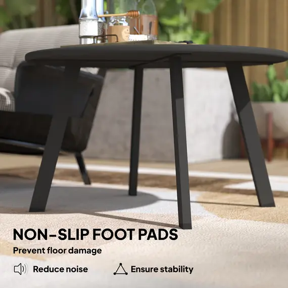 Buy 70cm Round Coffee Table, Outdoor Garden Table with Non-Slip Foot Pads and Metal Frame for Garden, Terrace, Balcony, Living Room, Black, 6 image