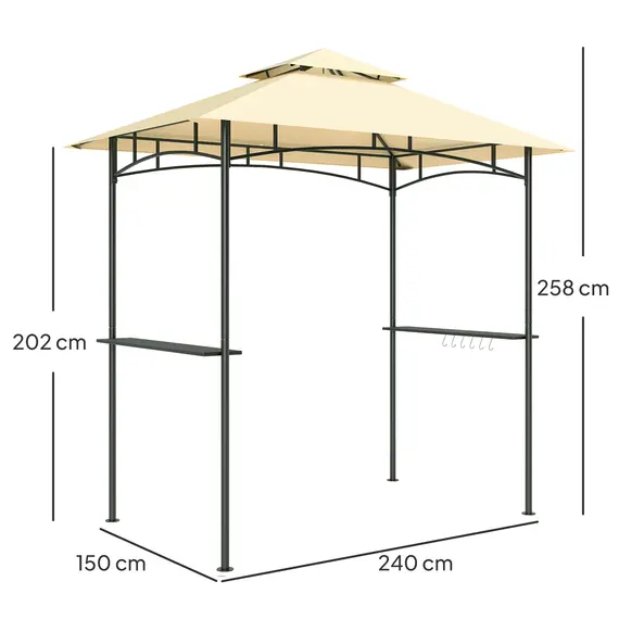 Buy 8' x 5' Grill Gazebo, Double Tiered BBQ Gazebo Shelter Canopy with LED Lights, 2 Side Shelves, Hooks, Beige, 3 image