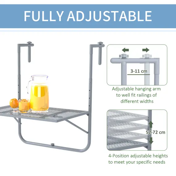 Buy Balcony Hanging Table, Metal Wall Mount Desk, Adjustable Folding Balcony Deck Table for Patio and Garden, Grey, 4 image