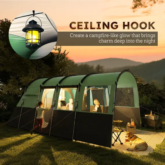 Buy 8-Person Camping Tent, Waterproof Family Tent, Tunnel Design, 4 Large Windows, Sleeping Cabins 3000mm Water Column Green, 9 image