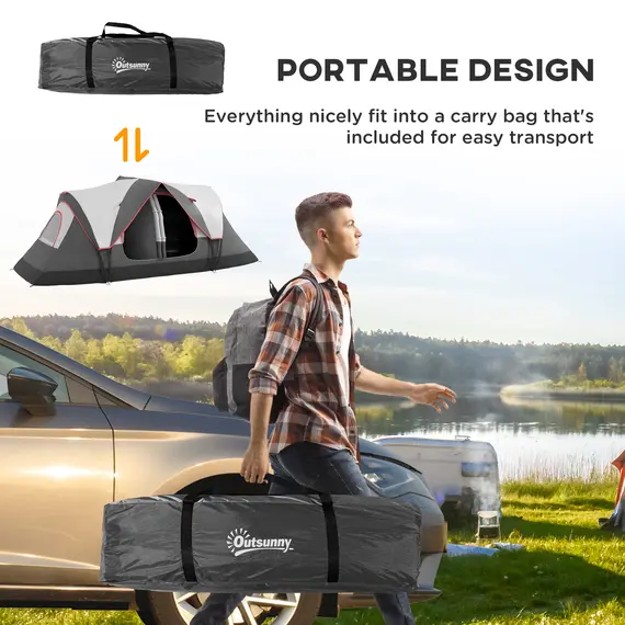 Buy Camping Tent for 6-8 Man with 2000mm Waterproof Rainfly and Carry Bag for Fishing Hiking Festival, Grey, 7 image