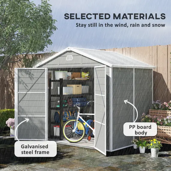 Buy 7.9ft x 6.2ft Aluminium Frame and Plastic Wall Shed, with Foundation - Light Grey, 4 image