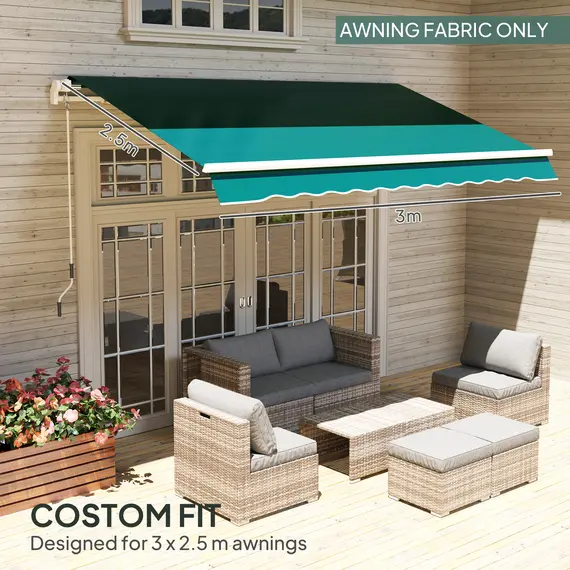 Buy Awning Replacement Canopy, Water Resistant UPF 50+ Sun Shade Cover for 3 x 2.5 m Garden Awning (Fabric Only), Green, 4 image
