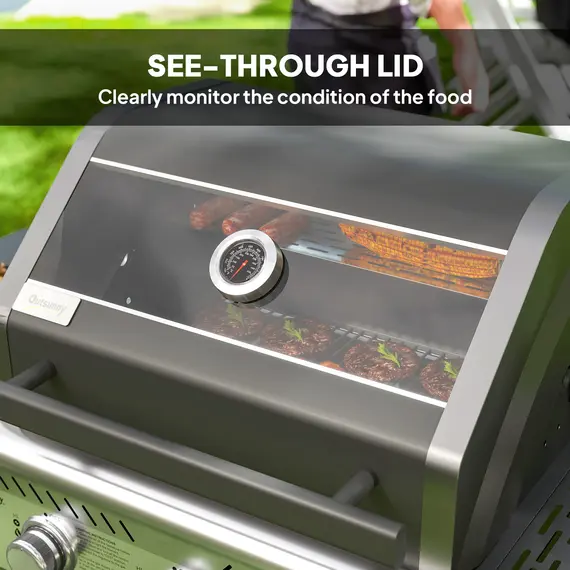 Buy 7.5kW Three-Burner Gas BBQ Grill, with See-Through Lid - Black, 5 image