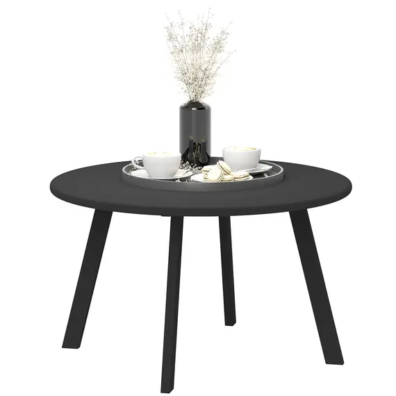 Buy 70cm Round Coffee Table, Outdoor Garden Table with Non-Slip Foot Pads and Metal Frame for Garden, Terrace, Balcony, Living Room, Black