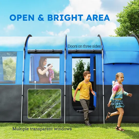 Buy 8-Person Camping Tent, Waterproof Family Tent, Tunnel Design, 4 Large Windows, Sleeping Cabins 3000mm Water Column Blue, 6 image