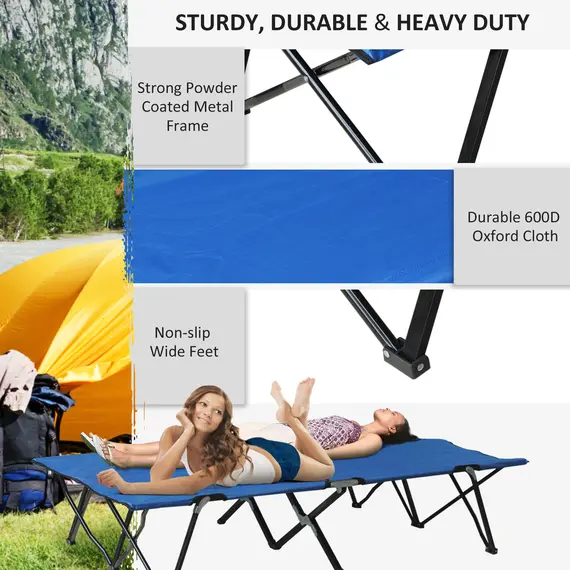 Buy Double Camping Cot Bed, with Bag - Blue, 4 image