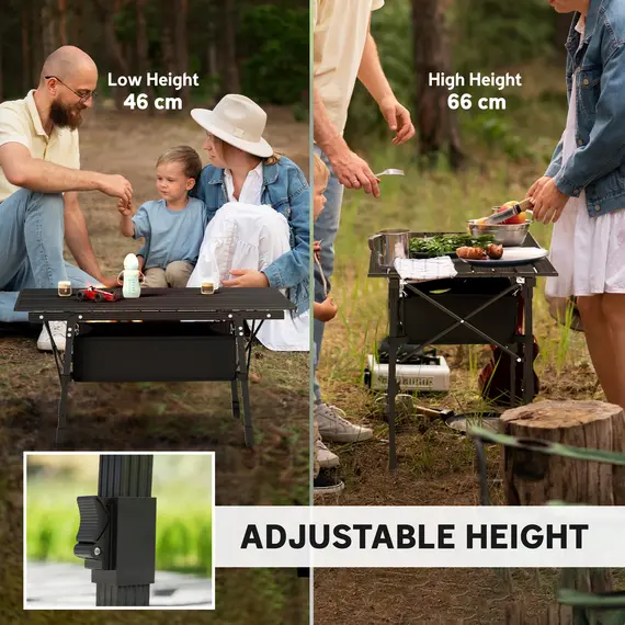 Buy Folding Camping Table, 90 x 55 cm Height Adjustable Portable Collapsible Table, 3ft Lightweight Aluminium Rollup Picnic Table with Storage Basket for Outdoor Garden Party BBQ, Black, 5 image